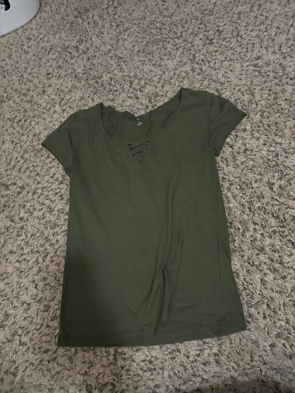 Women's Olive Green Short Sleeve Ribbed Top